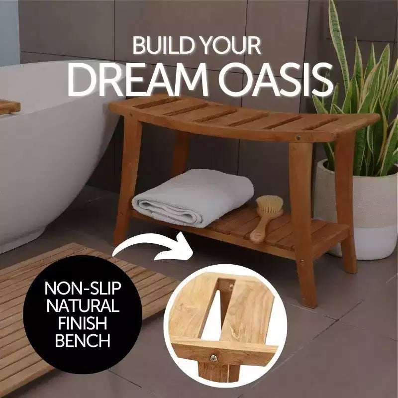 Banc de douche de style asiatique avec étagère, 76,2 cm – Beige