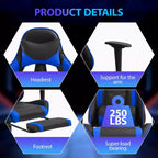 Chaise de jeu de course Fauteuils de jeu vidéo avec bureau d'ordinateur, cuir PU, appui-tête, soutien lombaire et siège pivotant à 360°