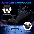 Chaise de jeu de course Fauteuils de jeu vidéo avec bureau d'ordinateur, cuir PU, appui-tête, soutien lombaire et siège pivotant à 360°