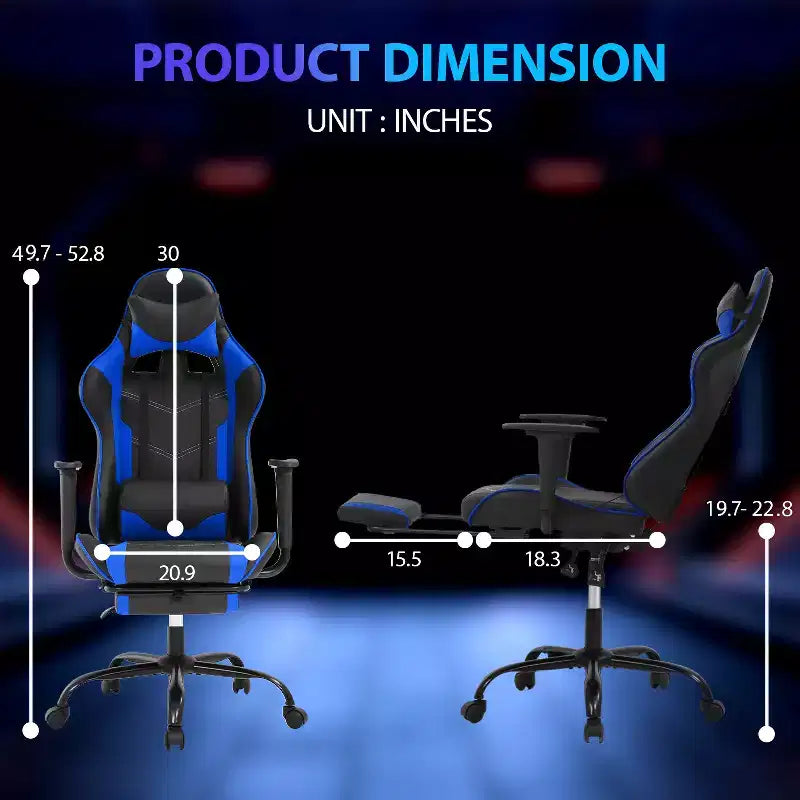 Chaise de jeu de course Fauteuils de jeu vidéo avec bureau d'ordinateur, cuir PU, appui-tête, soutien lombaire et siège pivotant à 360°