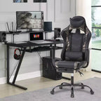 Chaise de jeu de course Fauteuils de jeu vidéo avec bureau d'ordinateur, cuir PU, appui-tête, soutien lombaire et siège pivotant à 360°