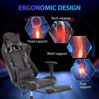 Chaise de jeu de course Fauteuils de jeu vidéo avec bureau d'ordinateur, cuir PU, appui-tête, soutien lombaire et siège pivotant à 360°