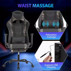 Chaise de jeu de course Fauteuils de jeu vidéo avec bureau d'ordinateur, cuir PU, appui-tête, soutien lombaire et siège pivotant à 360°