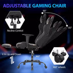 Chaise de jeu de course Fauteuils de jeu vidéo avec bureau d'ordinateur, cuir PU, appui-tête, soutien lombaire et siège pivotant à 360°