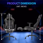 Chaise de jeu de course Fauteuils de jeu vidéo avec bureau d'ordinateur, cuir PU, appui-tête, soutien lombaire et siège pivotant à 360°