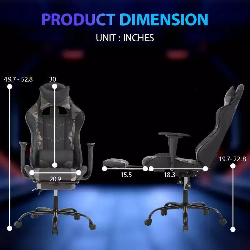 Chaise de jeu de course Fauteuils de jeu vidéo avec bureau d'ordinateur, cuir PU, appui-tête, soutien lombaire et siège pivotant à 360°