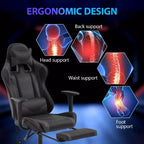 Chaise de jeu de course Fauteuils de jeu vidéo avec bureau d'ordinateur, cuir PU, appui-tête, soutien lombaire et siège pivotant à 360°