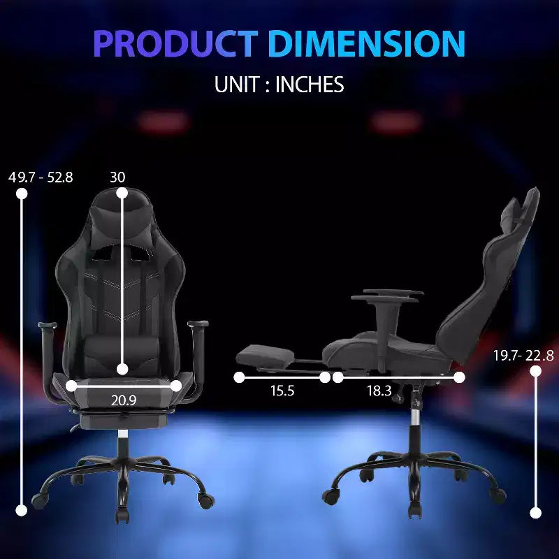 Chaise de jeu de course Fauteuils de jeu vidéo avec bureau d'ordinateur, cuir PU, appui-tête, soutien lombaire et siège pivotant à 360°