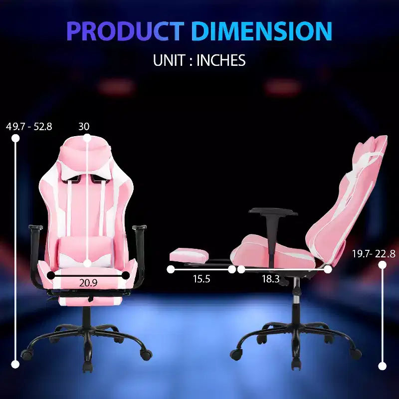 Chaise de jeu de course Fauteuils de jeu vidéo avec bureau d'ordinateur, cuir PU, appui-tête, soutien lombaire et siège pivotant à 360°