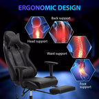 Chaise de jeu de course Fauteuils de jeu vidéo avec bureau d'ordinateur, cuir PU, appui-tête, soutien lombaire et siège pivotant à 360°