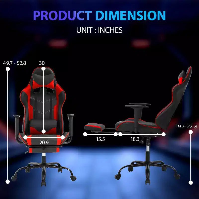 Chaise de jeu de course Fauteuils de jeu vidéo avec bureau d'ordinateur, cuir PU, appui-tête, soutien lombaire et siège pivotant à 360°