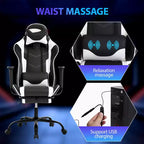 Chaise de jeu de course Fauteuils de jeu vidéo avec bureau d'ordinateur, cuir PU, appui-tête, soutien lombaire et siège pivotant à 360°