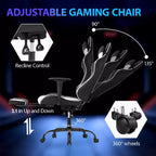Chaise de jeu de course Fauteuils de jeu vidéo avec bureau d'ordinateur, cuir PU, appui-tête, soutien lombaire et siège pivotant à 360°