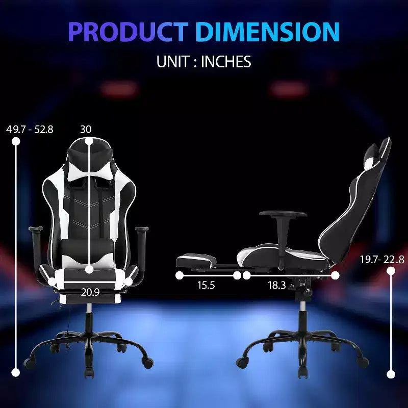 Chaise de jeu de course Fauteuils de jeu vidéo avec bureau d'ordinateur, cuir PU, appui-tête, soutien lombaire et siège pivotant à 360°