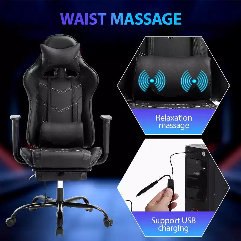 Racing Gaming Chair Video Game Chairs with Computer Desk PU Leather Headrest Lumbar Support & 360-Swivel Seat