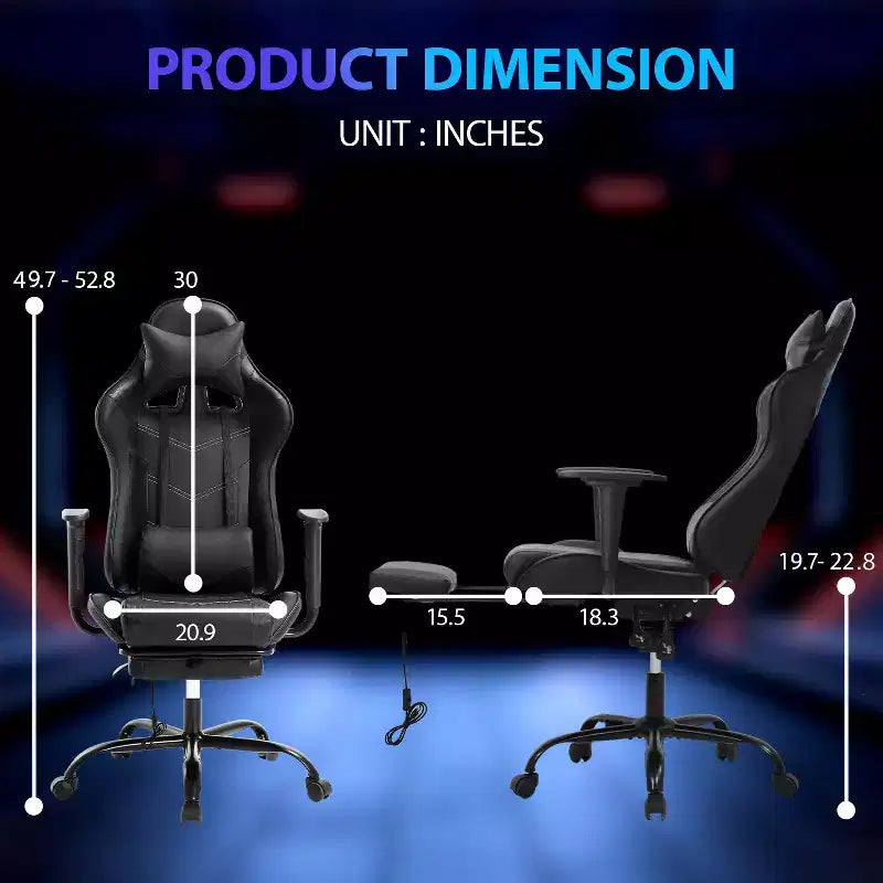 Chaise de jeu de course Fauteuils de jeu vidéo avec bureau d'ordinateur, cuir PU, appui-tête, soutien lombaire et siège pivotant à 360°