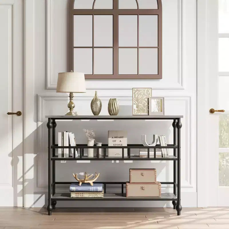 Console, table de canapé à 3 niveaux, table d'entrée étroite avec rangement, 43 pouces derrière le canapé, table de couloir industrielle, gris rustique