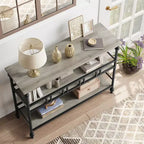 Console, table de canapé à 3 niveaux, table d'entrée étroite avec rangement, 43 pouces derrière le canapé, table de couloir industrielle, gris rustique
