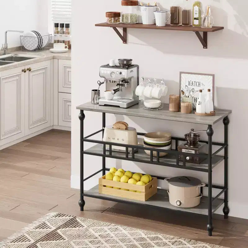 Console, table de canapé à 3 niveaux, table d'entrée étroite avec rangement, 43 pouces derrière le canapé, table de couloir industrielle, gris rustique