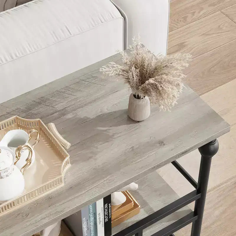 Console, table de canapé à 3 niveaux, table d'entrée étroite avec rangement, 43 pouces derrière le canapé, table de couloir industrielle, gris rustique