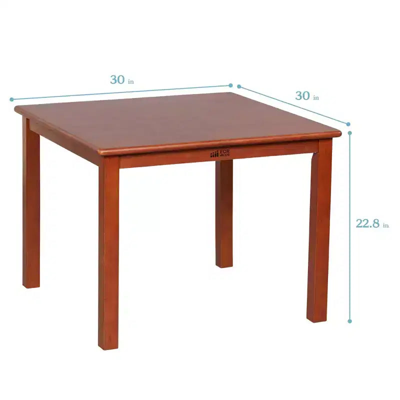 Table carrée en bois dur de 30 po x 30 po avec pieds de 22 po, Meubles pour enfants