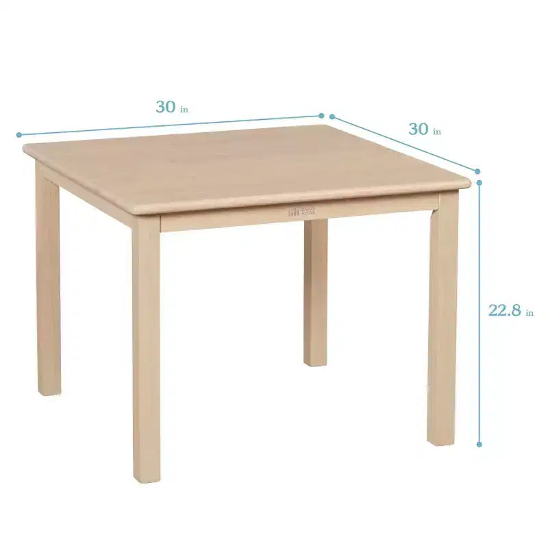 Table carrée en bois dur de 30 po x 30 po avec pieds de 22 po, Meubles pour enfants
