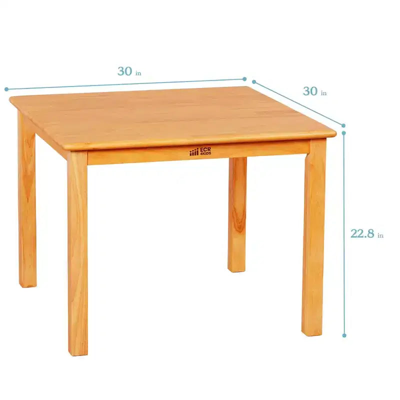 Table carrée en bois dur de 30 po x 30 po avec pieds de 22 po, Meubles pour enfants