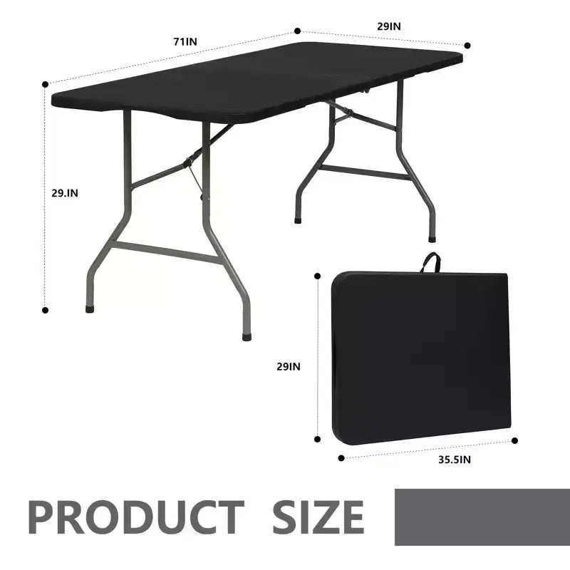 Folding Table 6 Foot Portable HDPE Plastic Indoor Outdoor Rectangular Table with Steel Legs Black