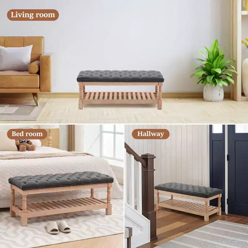 Banc de chevet confortable en velours côtelé surdimensionné en bois massif de 112,5 cm pour chambre à coucher, salon et chambre d'enfant