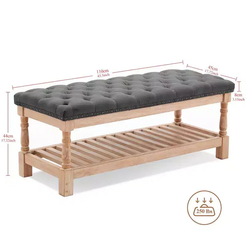 Banc de chevet confortable en velours côtelé surdimensionné en bois massif de 112,5 cm pour chambre à coucher, salon et chambre d'enfant