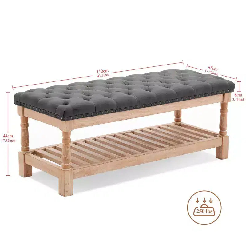 Banc de chevet confortable en velours côtelé surdimensionné en bois massif de 112,5 cm pour chambre à coucher, salon et chambre d'enfant