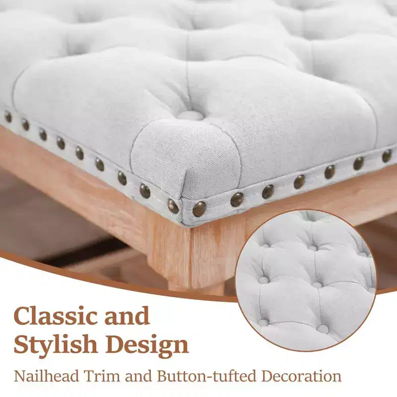 Banc de chevet confortable en velours côtelé surdimensionné en bois massif de 112,5 cm pour chambre à coucher, salon et chambre d'enfant