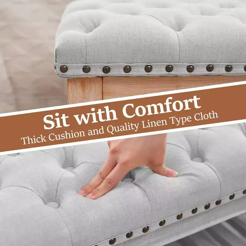 Banc de chevet confortable en velours côtelé surdimensionné en bois massif de 112,5 cm pour chambre à coucher, salon et chambre d'enfant