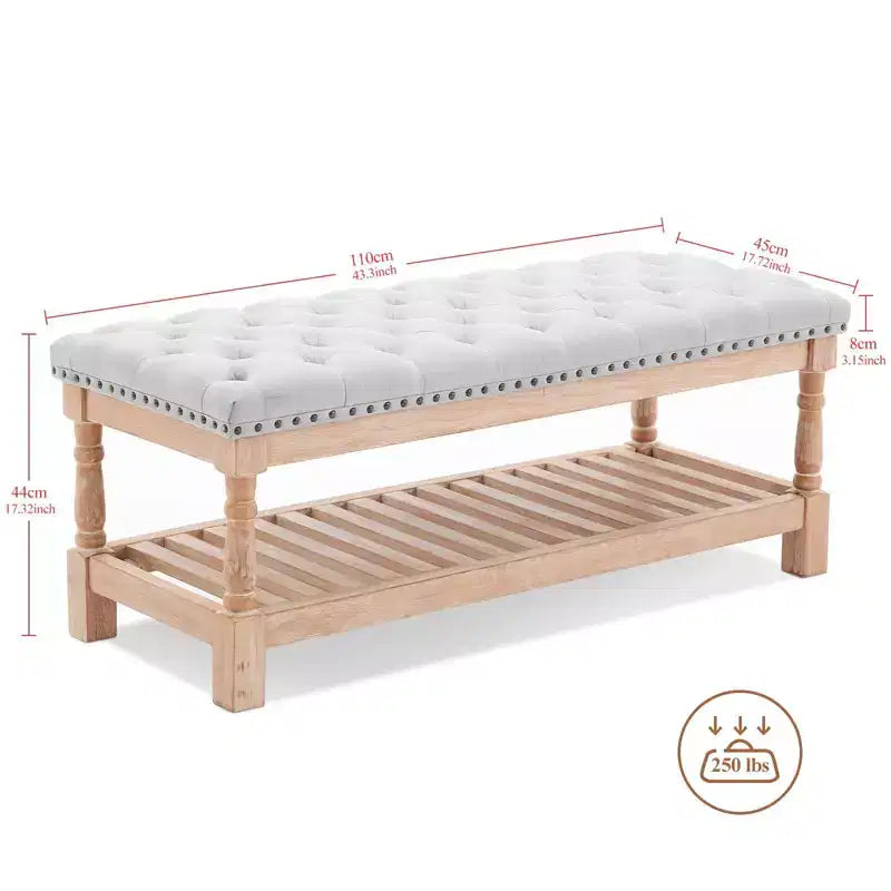 Banc de chevet confortable en velours côtelé surdimensionné en bois massif de 112,5 cm pour chambre à coucher, salon et chambre d'enfant