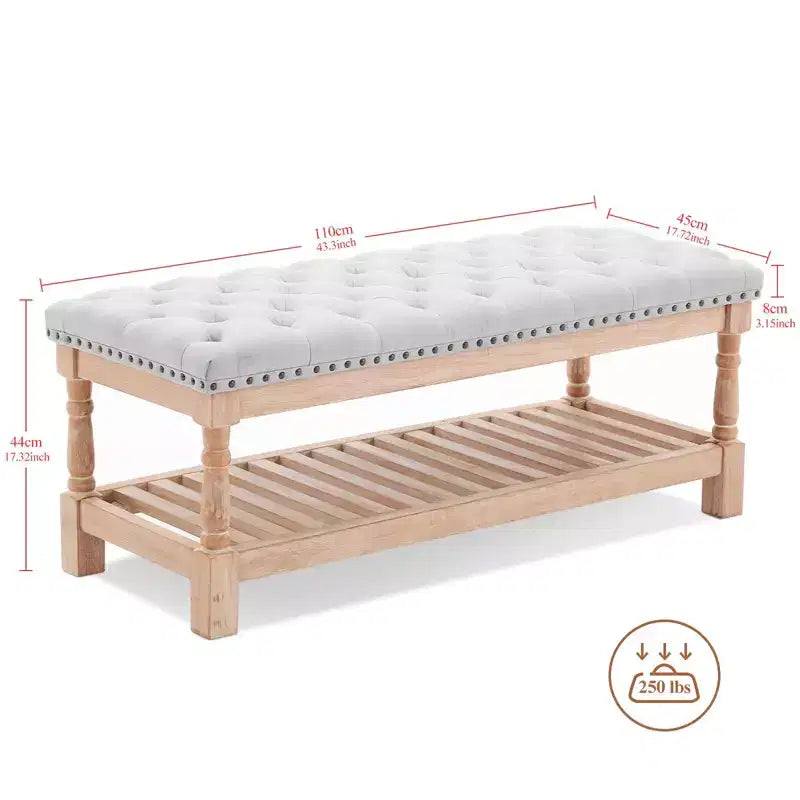 Banc de chevet confortable en velours côtelé surdimensionné en bois massif de 112,5 cm pour chambre à coucher, salon et chambre d'enfant
