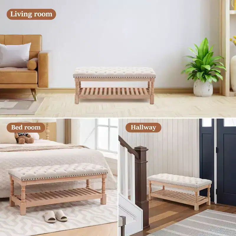 Banc de chevet confortable en velours côtelé surdimensionné en bois massif de 112,5 cm pour chambre à coucher, salon et chambre d'enfant