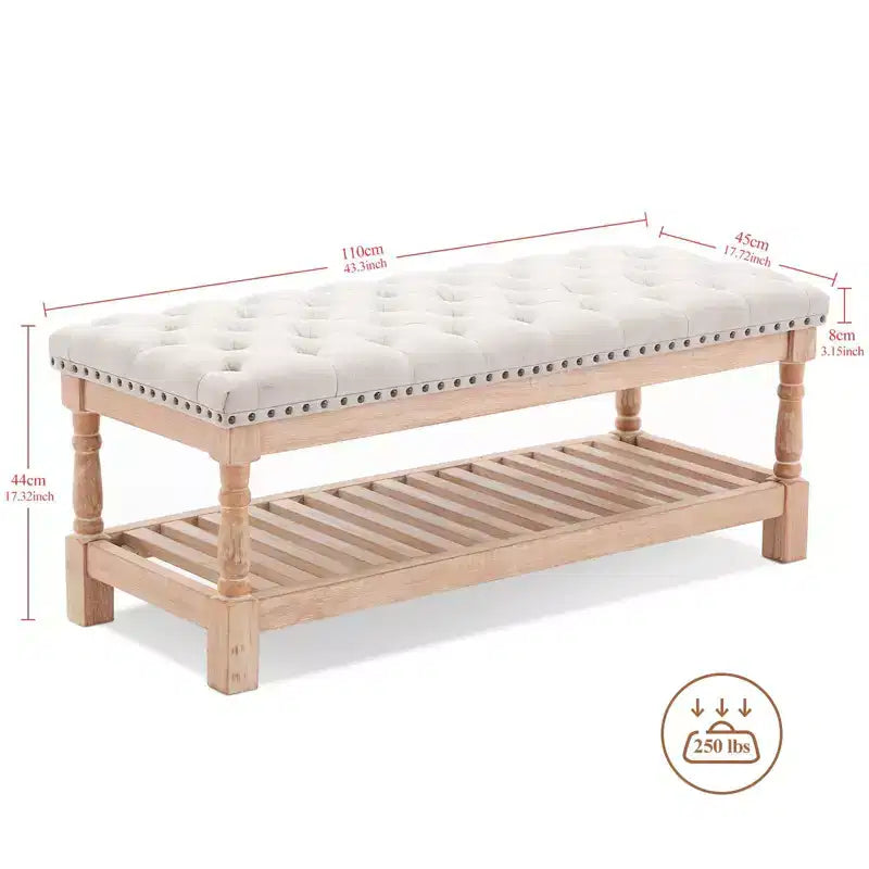 Banc de chevet confortable en velours côtelé surdimensionné en bois massif de 112,5 cm pour chambre à coucher, salon et chambre d'enfant