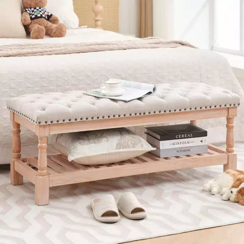 44.3-inch Corduroy Oversized Storage Solid Wood Comfort Bedside Bench for Bedroom, Living Room and Nursing Room