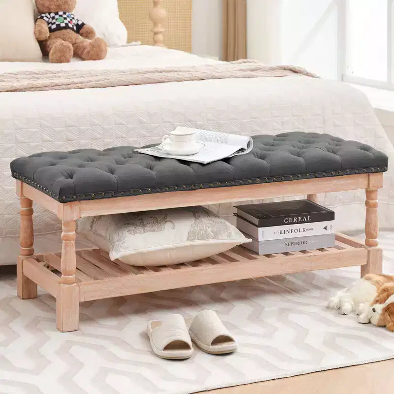 44.3-inch Corduroy Oversized Storage Solid Wood Comfort Bedside Bench for Bedroom, Living Room and Nursing Room