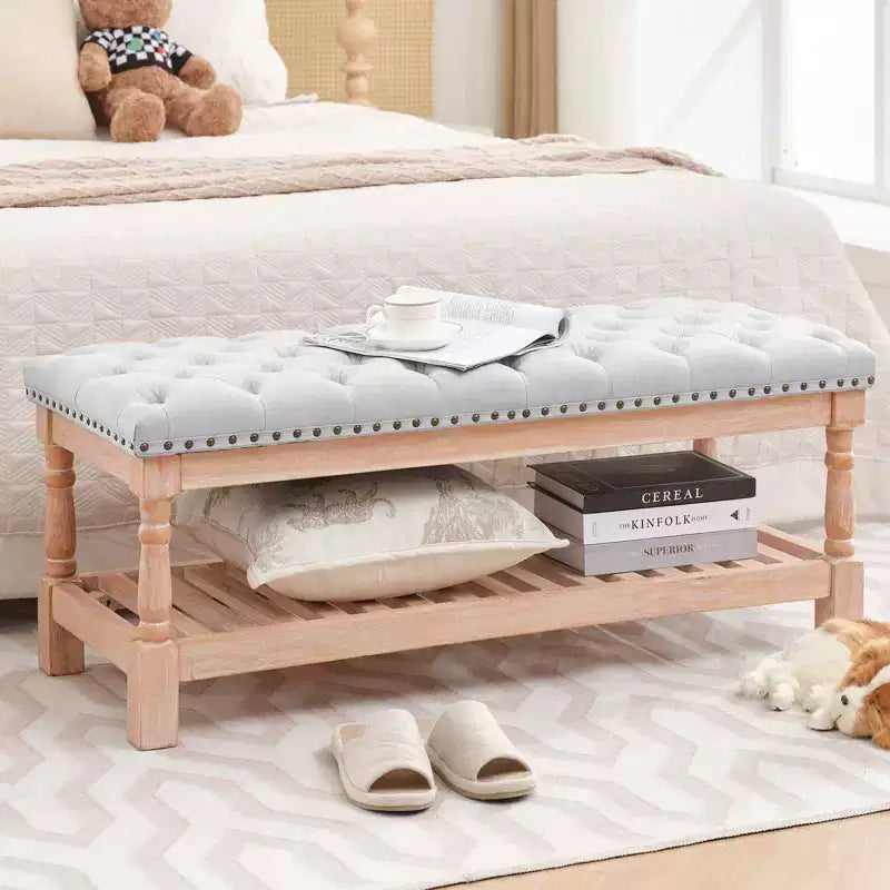 44.3-inch Corduroy Oversized Storage Solid Wood Comfort Bedside Bench for Bedroom, Living Room and Nursing Room