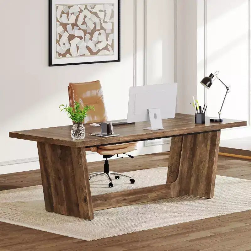 Bureau d'ordinateur de direction de 180 cm avec piédestal en bois massif