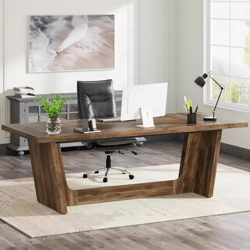 Bureau d'ordinateur de direction de 180 cm avec piédestal en bois massif