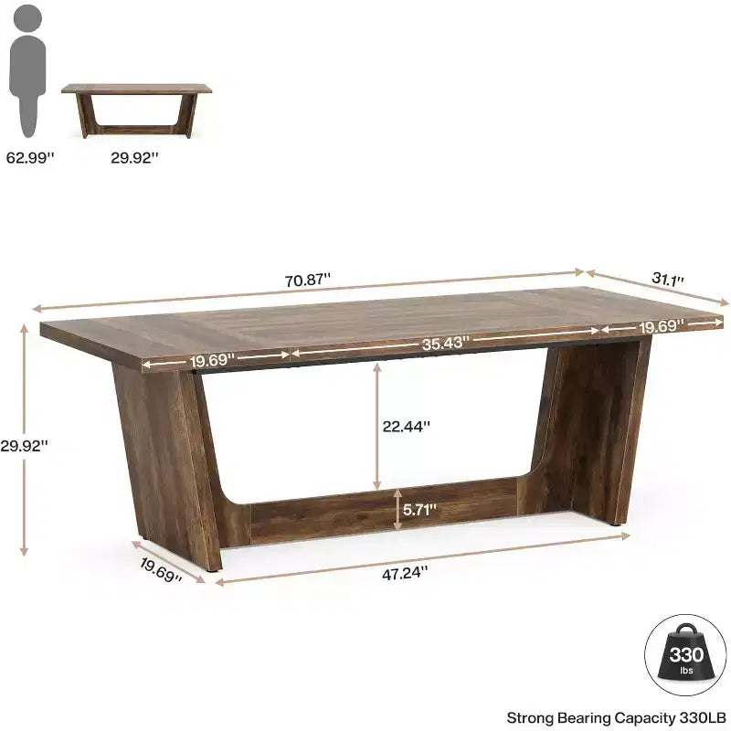 Bureau d'ordinateur de direction de 180 cm avec piédestal en bois massif