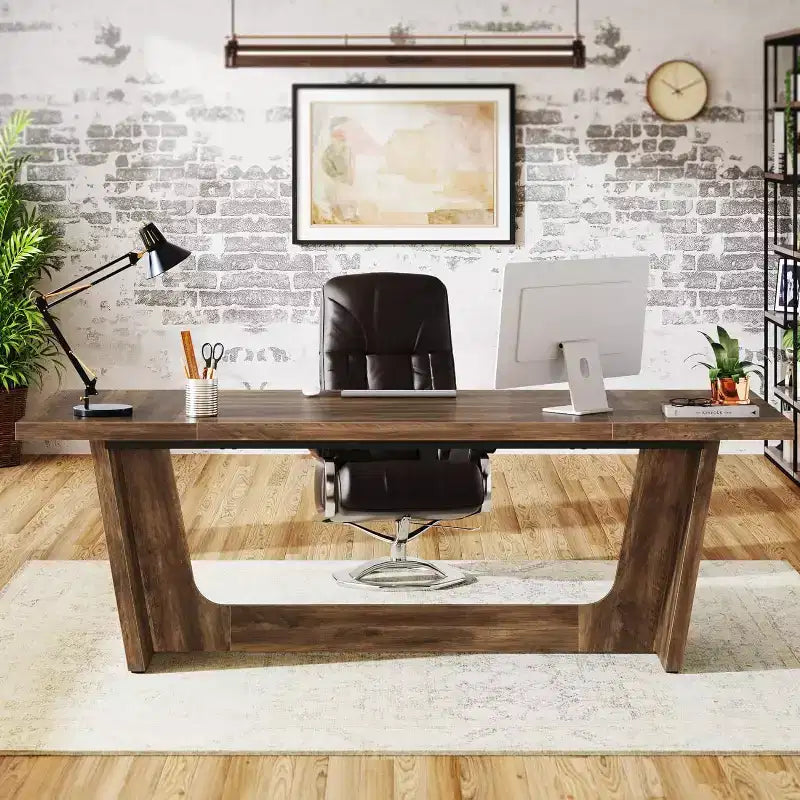 Bureau d'ordinateur de direction de 180 cm avec piédestal en bois massif