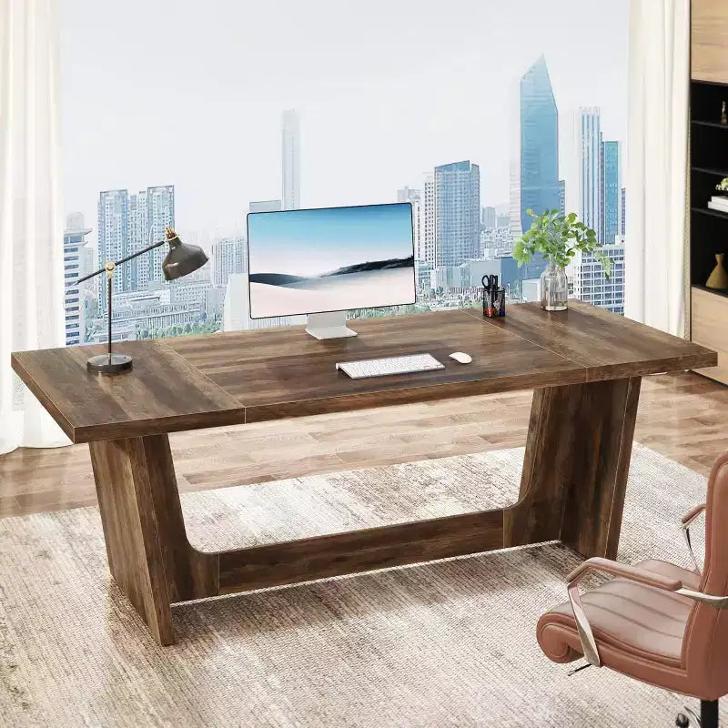 Bureau d'ordinateur de direction de 180 cm avec piédestal en bois massif