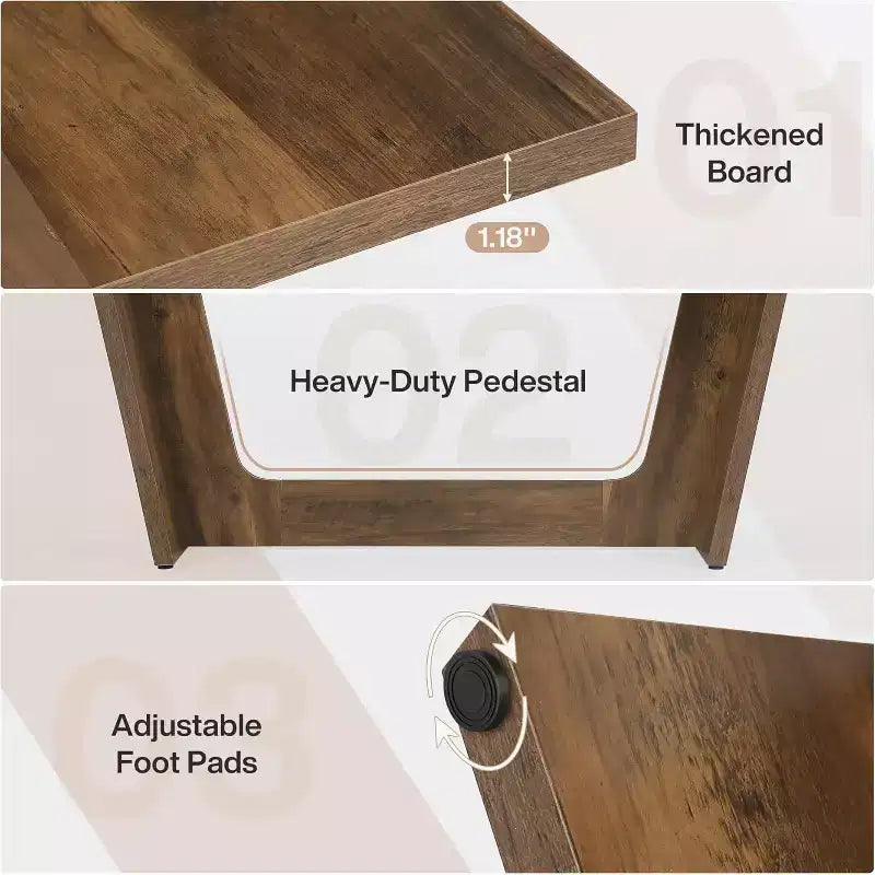 Bureau d'ordinateur de direction de 180 cm avec piédestal en bois massif