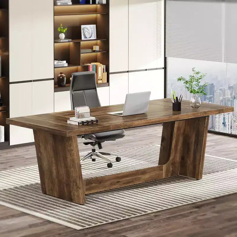 Bureau d'ordinateur de direction de 180 cm avec piédestal en bois massif