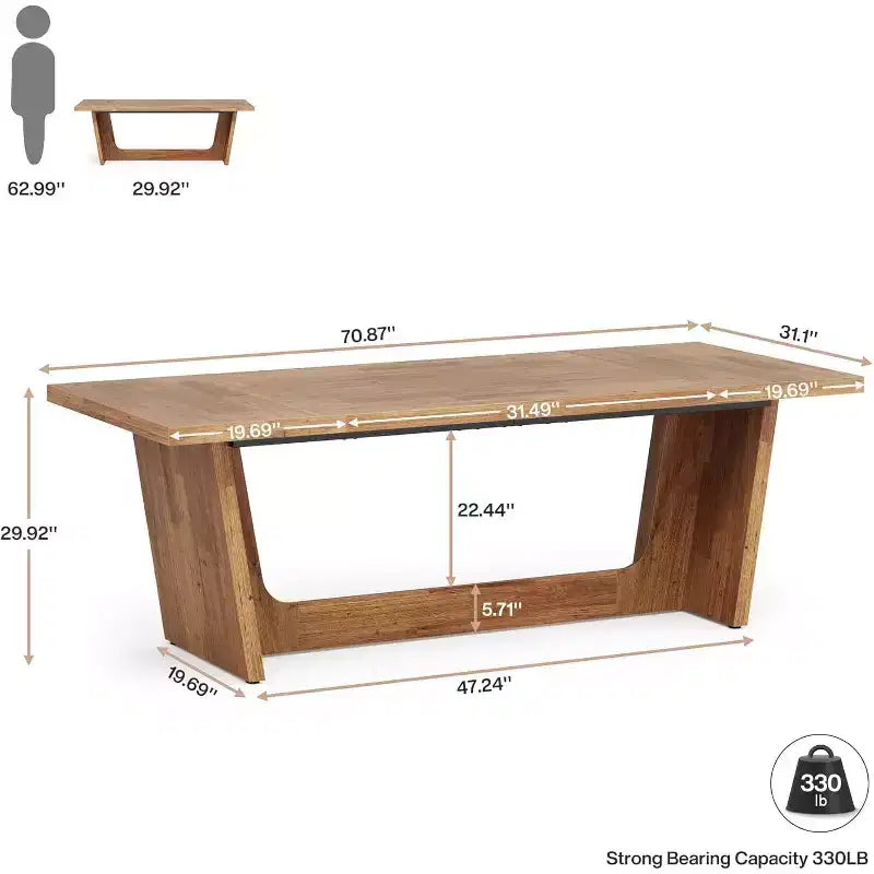 Bureau d'ordinateur de direction de 180 cm avec piédestal en bois massif