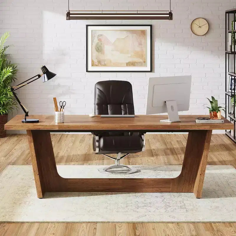 Bureau d'ordinateur de direction de 180 cm avec piédestal en bois massif