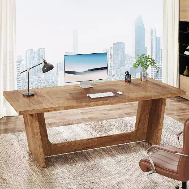 Bureau d'ordinateur de direction de 180 cm avec piédestal en bois massif